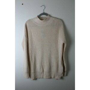 Abound Women's Size L Side Slit Ribbed Mock Neck Pullover Sweater Off White